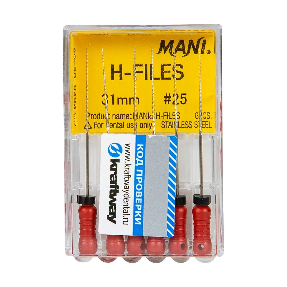 H-Files 31 мм №25 корневой бурав ручной (6 шт) MANI