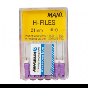 H-Files 21 мм №10 корневой бурав ручной (6 шт) MANI