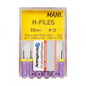 H-Files 25 мм №10 корневой бурав ручной (6 шт) MANI