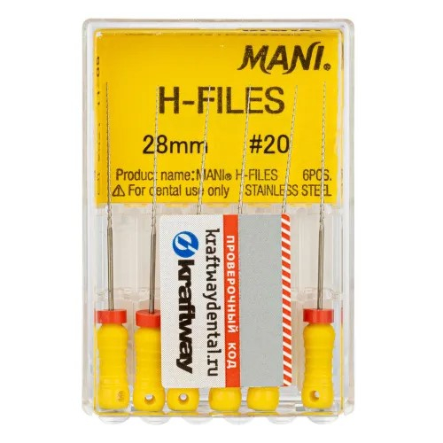 H-Files 28 мм №20 корневой бурав ручной (6 шт) MANI