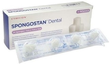 Губка гемостатическая SPONGOSTAN Dental рассасывающаяся 1х1х1cм, уп24 шт