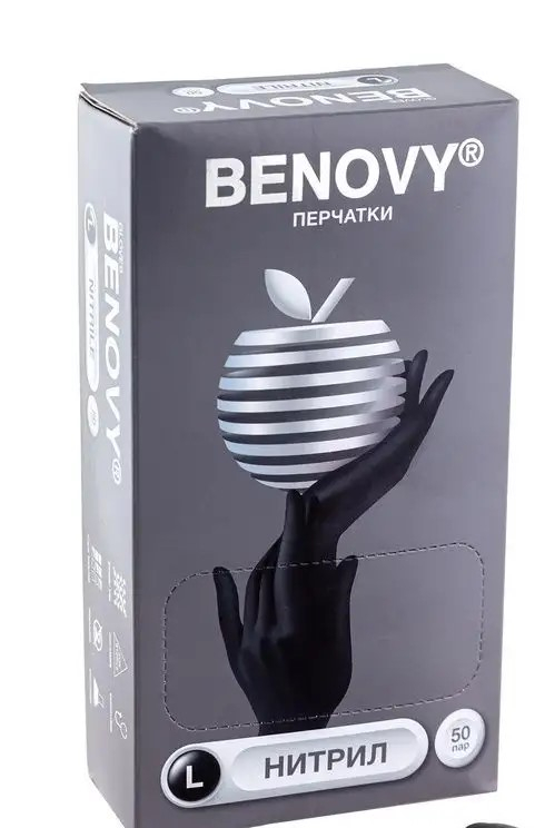 Перчатки нитриловые BENOVY ЧЕРНЫЕ нестерильные р-р L (8-9) Dental Formula (уп./100 шт.) ЧЗ